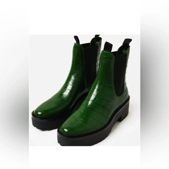 Loeffler Randall Green Croc-Embossed Ankle Boots - Picture 2 of 4